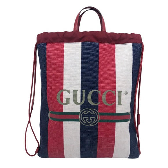 Gucci Handbags - Gucci New Drawstring Logo Stripes Signature Backpack/ Tote